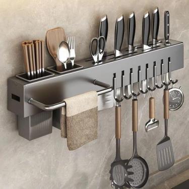 Imagem de Suporte Utensílios Cozinha Gancho Organizador Parede Aço Inox Porta Ta
