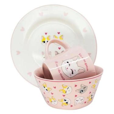 Imagem de Kit De Café Da Manhã Com 3 Peças Eu Amo Gatos Zona Criativa