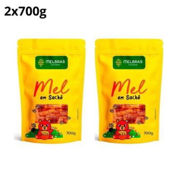 Imagem de Kit 2 pacotes mel em sachê pouch melbras 700g  praticidade e sabor nat