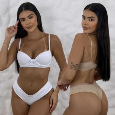 Imagem de Kit 2 Conjuntos Lingerie básico com calcinha fio duplo Microfibra Dia 