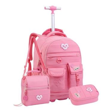 Imagem de Kit Mochila Rodas Color Up 18'' Meninas Lancheira Estojo Box Cor:Rosa 