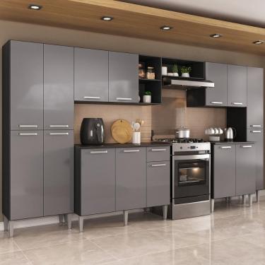 Imagem de Armário Cozinha Modulada Completa 329,5cm Pequim Top Multimóveis Mp3754 Preto-lacca Fumê