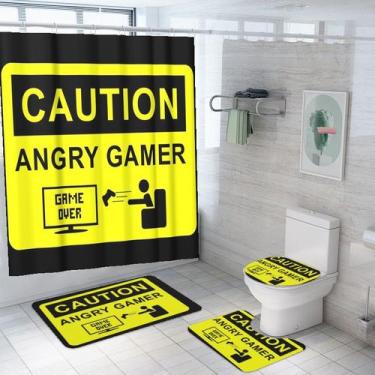Imagem de Conjunto de decoração de banheiro Gamer Caution Angry Gamer 4 unidades