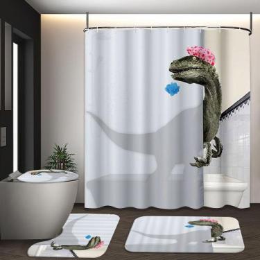 Imagem de Conjunto de chuveiro de banheiro Funny Dinosaur Waterproof 4 unidades 