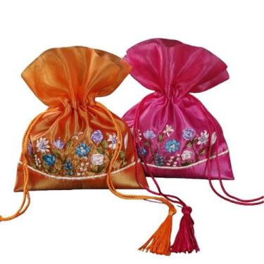 Imagem de Conjunto de sacolas de presente bordadas com cordão floral x2 - yiweis