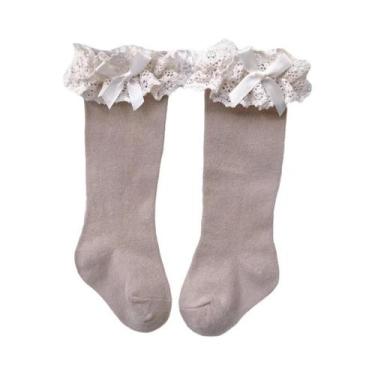 Imagem de Meias De Algodão Com Renda E Babados Para Meninas, Até O Joelho, Inver