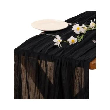 Imagem de Caminho De Mesa Boho Semi-Transparente Em Tecido Gaze Rústico Para Cas