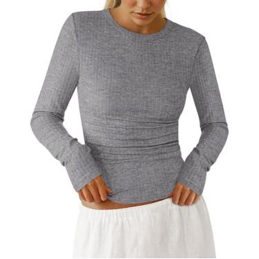 Imagem de Camiseta PRETTYGARDEN 2025 de Malha Canelada Slim Fit Cinza XXL
