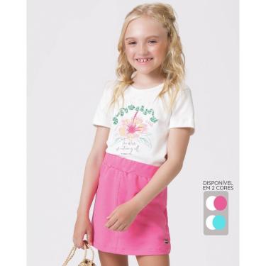 Imagem de Conjunto menina blusa flor bermuda verão delicado leve fofo - Pink e Verde - Menina 4 a 14 anos-Feminino
