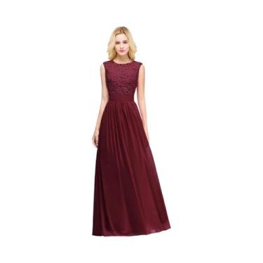 Imagem de Vestido De Renda Burgundy Longo Para Mulheres, Vestido Formal Elegante