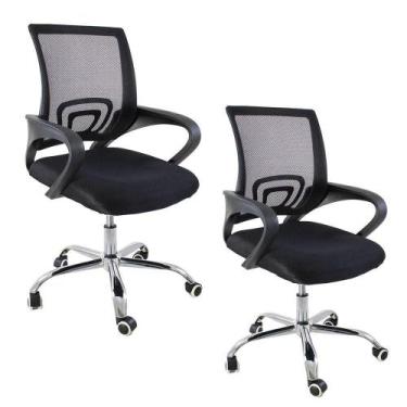 Imagem de Kit 2 Cadeiras De Escritório Begonia Tela Mesh Ergonômico Preto - Ofic