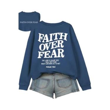 Imagem de Moletom Feminino De Fleece Com Estampa De Letras 'Faith over Fear', Qu