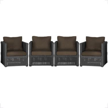 Imagem de Kit 4 Poltronas Madri Alumínio Corda Náutica Estofado Tecido Impermeável Preto Trama Original