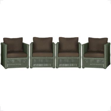 Imagem de Kit 4 Poltronas Madri Alumínio Corda Náutica Estofado Verde Trama Original