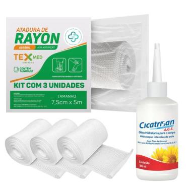 Imagem de Atadura Rayon Bandagem 7,5cm x 5m 3 Unid + Oleo de Girassol - Texmed