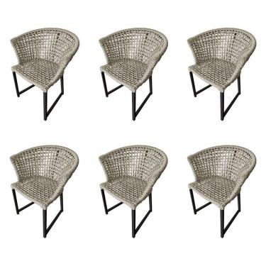 Imagem de Kit 6 Cadeiras Salinas Corda Náutica Base Em Alumínio Preto-areia