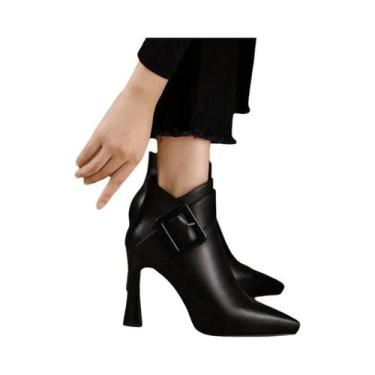 Imagem de Sapatos De Salto Alto Em Couro Preto Para Mulheres Com Bico Fino E Fiv