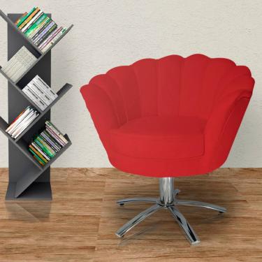 Imagem de Poltrona Estofada Decorativa 1 Lugar Base Giratória de Metal Pétala Suede Vermelho - LM...