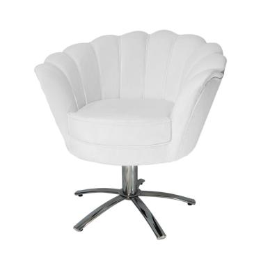 Imagem de Conjunto 2 Poltronas Estofada Com Base Giratória de Metal Pétala Suede Branco - LM DECOR
