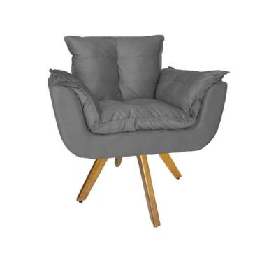 Imagem de Poltrona Decorativa Com Base Giratória De Madeira Consultório Opala Su