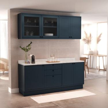 Imagem de Cozinha Compacta Modulada 6 Portas 3 Gavetas 100% Mdf sem Tampo Sevilha Azul Órion