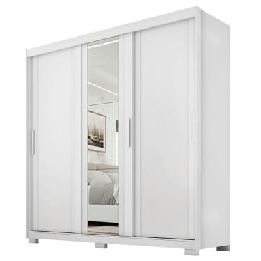 Imagem de Guarda Roupas Casal Com Espelho 3 Portas De Correr 4 Gavetas Canadá Branco
