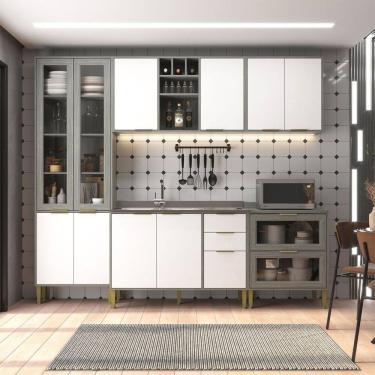 Imagem de Cozinha Compacta Domus 10 Portas 5 Gavetas com Vidro Silver/Branco - Hecol Móveis