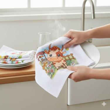 Imagem de Kit Panos De Prato Branco Estampado Legitimo Pé De Galinha Grosso Branco Quantidade 15
