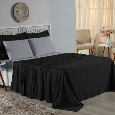 Imagem de Jogo de Cama Casal Viúva Nobre 4 Peças Malha 100% Algodão - Preto / Ci
