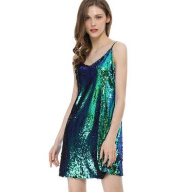 Imagem de Vestido Allegra K Glitter, lantejoulas, decote em V, alça espaguete, v