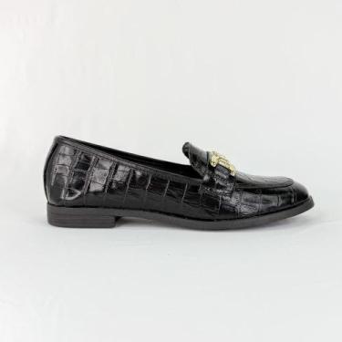 Imagem de Mocassim feminino preto em couro croco 1866 - GIULIA DOMNA, Preto croc