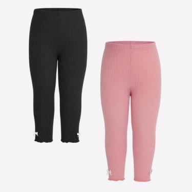 Imagem de Kit 2 Leggings Infantil Menina Canelada Laço Fru-frú Básica - Fofotinh