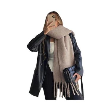 Imagem de Cachecol De Luxo Feminino Em Cashmere, Xale Grosso E Quente Com Franja