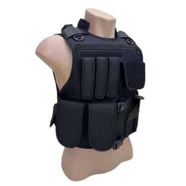 Imagem de Colete Tático Segurança MIlitar Gola com 8 Bolsos Preto - Sena Militar