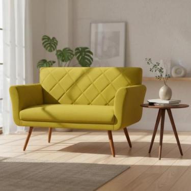 Imagem de Namoradeira Decorativa Sabrina Couro Amarelo Pés Madeira Mz Decor - Ma