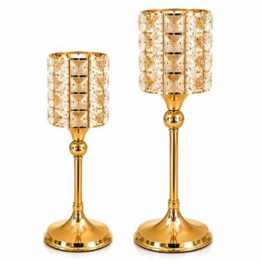 Imagem de Kit 3 Castiçais Porta Vela Dourado Cristal Luxo Decorativo Mesa Casame