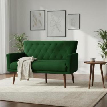 Imagem de Namoradeira Decorativa Aurora Suede Verde Pés Madeira Mz Decor - Mazze
