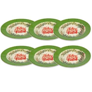 Imagem de Conjunto 6 Pratos Feliz Natal Em Melamina Para Sobremesa 17,5cm - WARI