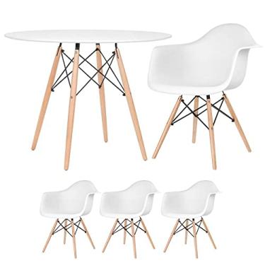 Imagem de Loft7, Kit - Mesa redonda Eames 100 cm branco + 3 cadeiras Eiffel Daw Branco