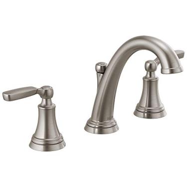 Imagem de Delta Faucet Woodhurst Torneira de banheiro generalizada de níquel escovado, torneira de banheiro com 3 furos, torneira da pia do banheiro, conjunto de drenagem de metal, inoxidável 3532LF-SS