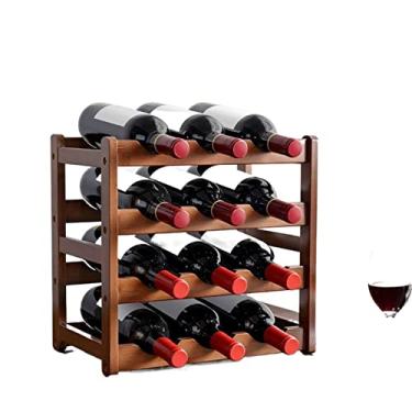 Imagem de Suporte de garrafa de vinho para decoração de garrafas de vinho de vinho de madeira maciça para decoração de vinho rack de vinho de madeira maciça Prateleira de vinho empilhável (cor: 2 camadas)