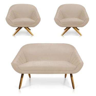 Imagem de Kit 01 Namoradeira 02 Lugares E 02 Poltronas Giovana Suede Bege