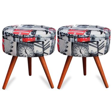 Imagem de Kit 2 Puff Cama Inbox Londres Redondo com Pés em Madeira Maciça Tecido Suede