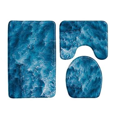 Imagem de Tapete de banho rosa praia oceano conjunto de 3 peças tapete antiderrapante para banheiro tapete tapetes de chão capa de banheiro almofada em forma de u produto de banheiro, 33953J, 3 pcs tapetes, 400mmx600mm