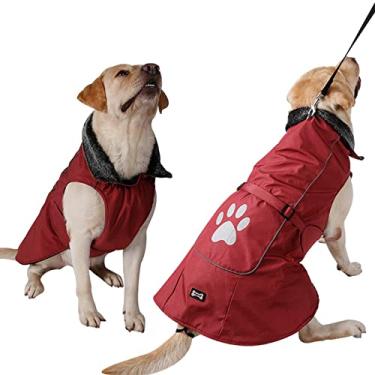 Imagem de Jaqueta de inverno para cães com gola peluda espessa, casaco refletor para o tempo frio, cachorro macio à prova d'água grande para cães pequenos, médios grandes, vermelhos, 3GG