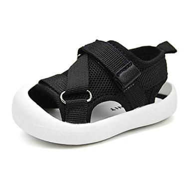 Imagem de OAISNIT Sandálias esportivas para bebês, meninos, meninas, leve, sola de borracha, antiderrapante, praia, aquático, verão, primeira caminhada, C - preto, 17