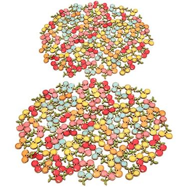 Imagem de Botão de madeira, 200 peças de troncos mistos botões em forma de cerejeira artesanato DIY botões de madeira coloridos decoração de roupas para costura infantil suéter artesanato