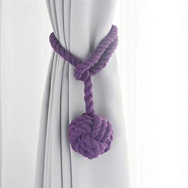 Imagem de 2 peças cortina de borla artesanal acessórios de quarto fivela de cortina corda decoração de casa franja de janela de retenção, roxo, 1 peça