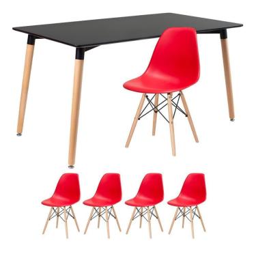 Imagem de Mesa De Jantar Retangular Preto + 4 Cadeiras Vermelho