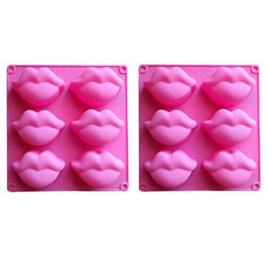 Imagem de Molde de silicone lábios quentes 6 cavidades molde de sabão lábios sensuais moldes de silicone para suprimentos de festa de casamento fazendo bolo sabão chocolate doce cupcake vela bomba de banho barra de loção, rosa, pacote com 2